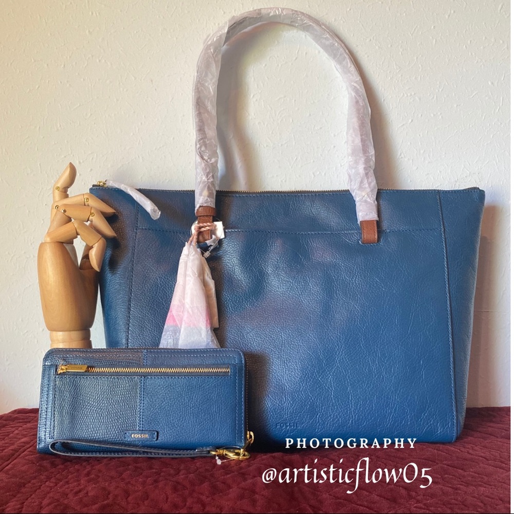 NEW Fossil Leather Rachel Tote & Logan RFID Wallet - Picture 3 of 8